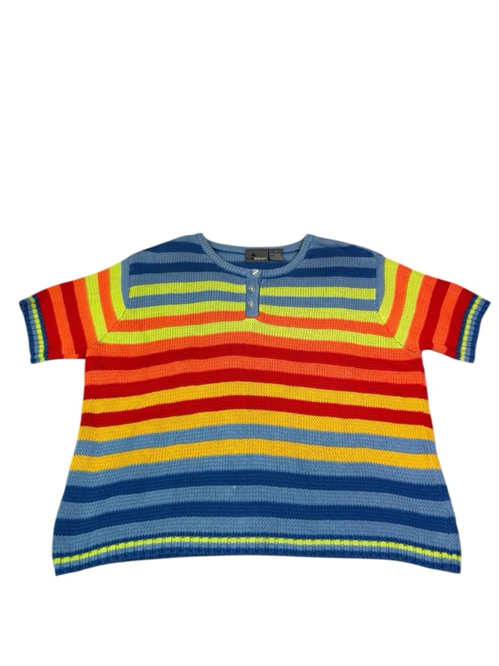 Vintage Lizwear Rainbow Knit Top Women M Colorblock Striped Y2K Retro Cropped